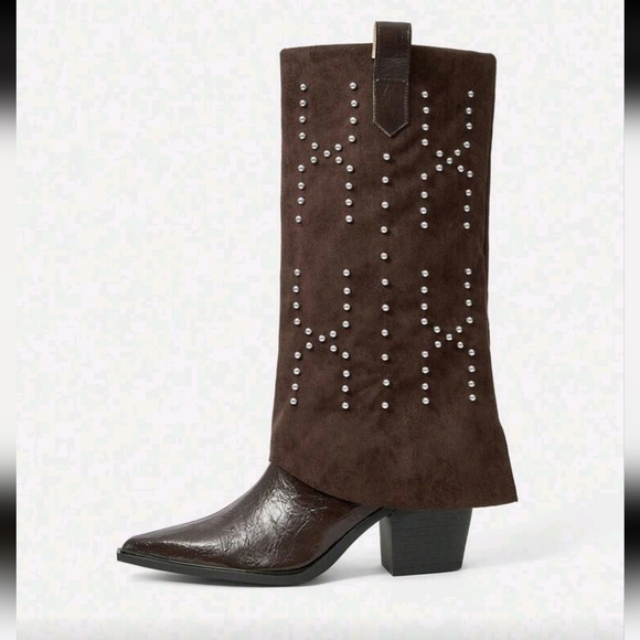 Western Style Pointed Toe Chunky Heel Cowgirl Boots,Fashion Casual Outfit For Wo - Picture 3 of 5